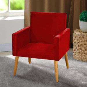 Poltrona Cadeira Decorativa Nina Pés Madeira Suede Vermelho Marsala