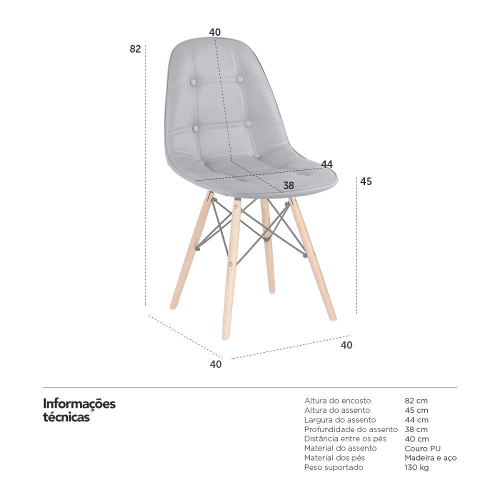 Kit 12 Cadeiras Estofadas Eames Eiffel Botonê - Base de Madeira Clara - Cinza - 6