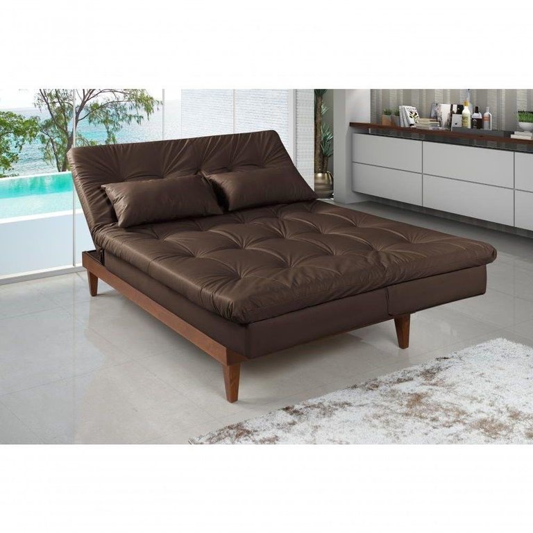 Sofá Cama Versátil 3 Lugares Império Reclinável Pés Madeira Espuma D33 Corano Marrom 310 Sofá Cama Versátil 3 Lugares Império Reclinável Pés Madeira Espuma D33 Corano Marrom 310