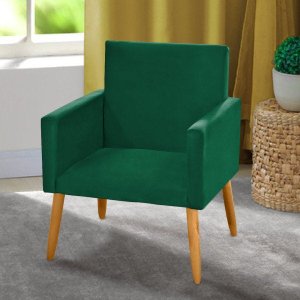 Poltrona Cadeira Decorativa Nina Pés Madeira Suede Verde Militar