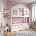 Ver imagem 1 de Treliche Casinha Dos Sonhos com Varanda Madeira Maciça Branco/ Rosa Megamobilia