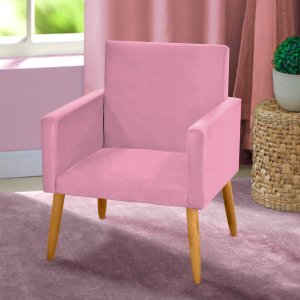 Poltrona Nina para Sala de Jantar Suede Rosa