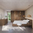 Ver imagem 1 de Kit Guarda Roupas 7 Portas, Cama Casal/Queen com LED e Cômoda Seringal CabeCasa MadeiraOriginals Marrom/Nogal