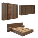 Ver imagem 2 de Kit Guarda Roupas 7 Portas, Cama Casal/Queen com LED e Cômoda Seringal CabeCasa MadeiraOriginals Marrom/Nogal