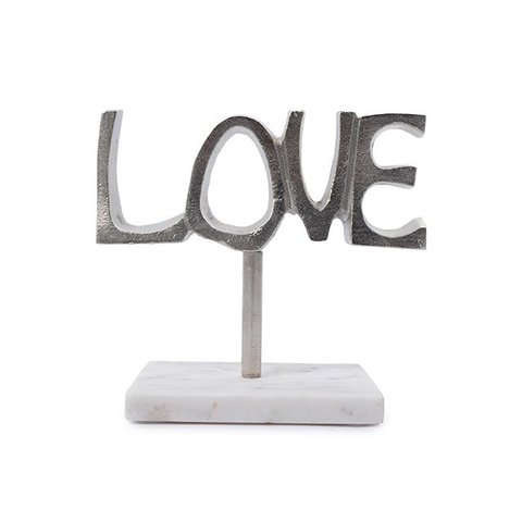Escultura Love Prata com Base em Mármore 20x18x10 Cm