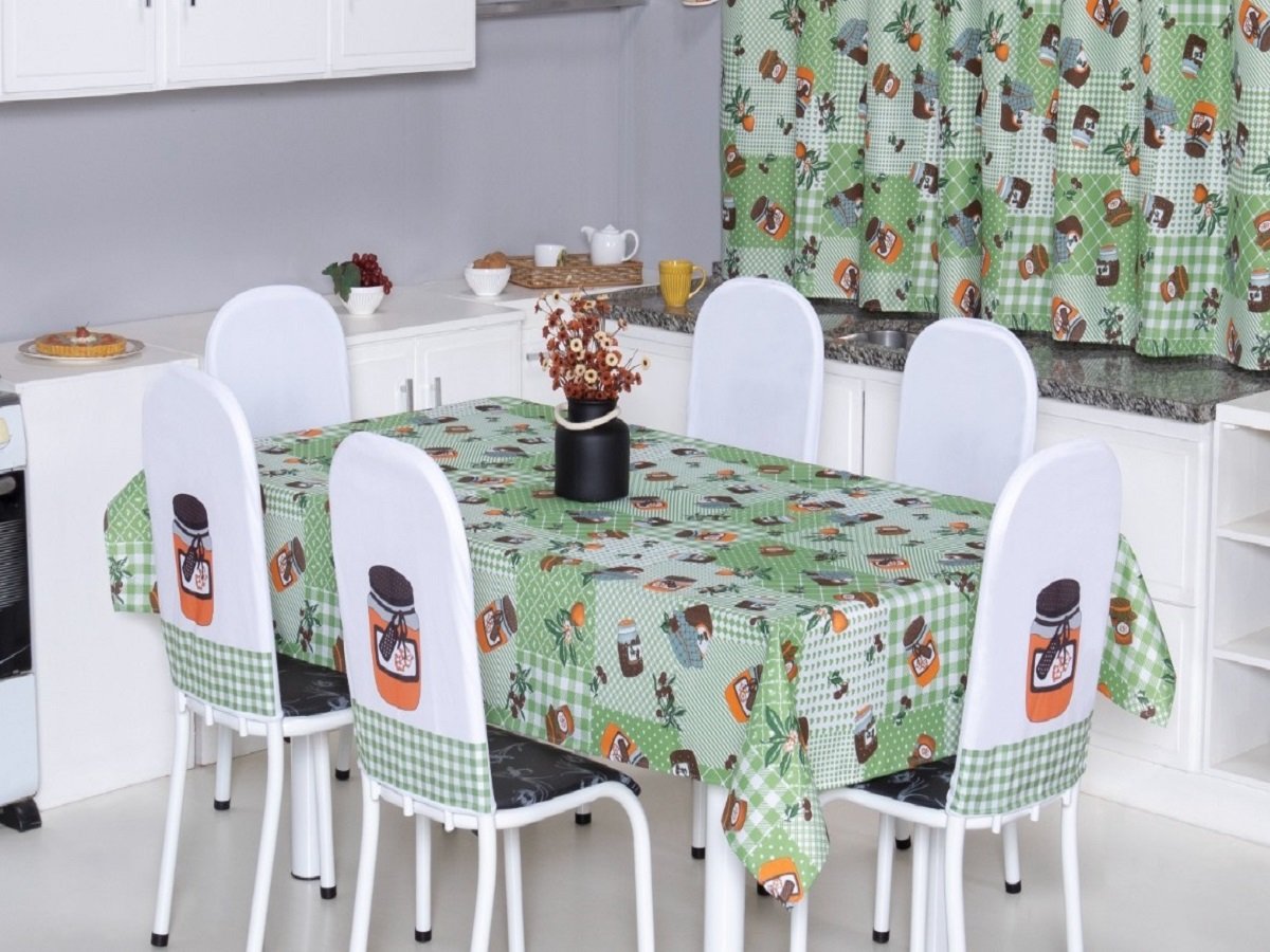 Toalha de Mesa 12 Cadeiras 4,50 X 1,40 Mesa Posta Cozinha Sala de Jantar Oxford Estampada:pote de do