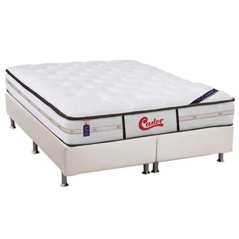 Cama Box King: Colchão Molas Ensacadas Castor Pocket Gold Star Vitagel Classic + Base White(193x203
