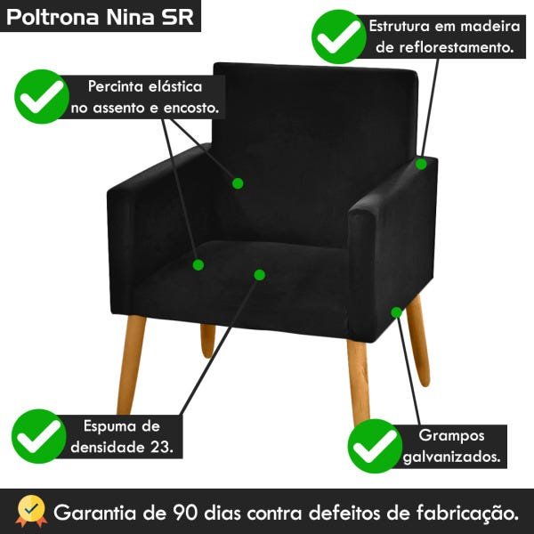 Poltrona para Penteadeira Camarim Nina Suede Preto - 4