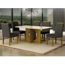 Ver imagem 1 de Mesa Lorena 1,60 Freijó/decor Tampo Off C/vidro 6 Cadeiras