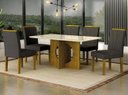 Ver imagem 1 de Mesa Lorena 1,60 Freijó/decor Tampo Off C/vidro 6 Cadeiras