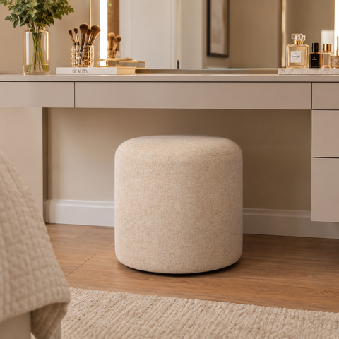 Puff Perse Decorativo Tecido Linho Banqueta Puffe Redondo