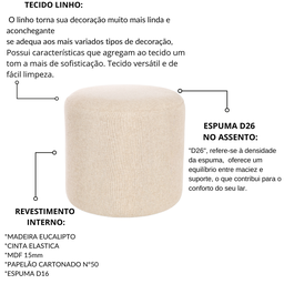 Puff Decorativo Redondo para Quarto Linho Perse - 3
