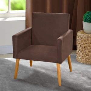 Poltrona Nina para Atendimento Pés Madeira Suede Marrom Claro