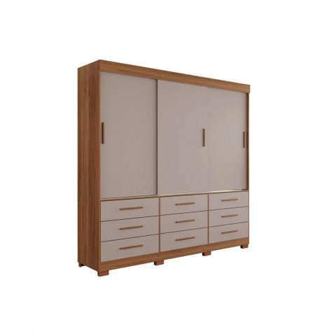Guarda-roupa New Star 3 Portas 9 Gavetas 1,80 Salleto Cinamomo/off White
