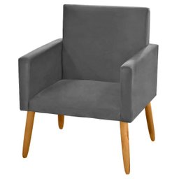 Poltrona Cadeira Decorativa Nina Pés Madeira Suede Cinza Grafite - 2