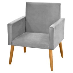 Cadeira Poltrona para Sala Pés Madeira Suede Cinza Claro - 2