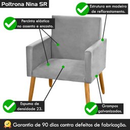 Cadeira Poltrona para Sala Pés Madeira Suede Cinza Claro - 4