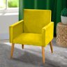 Cadeira Poltrona para Sala Pés Madeira Suede Amarelo - 1
