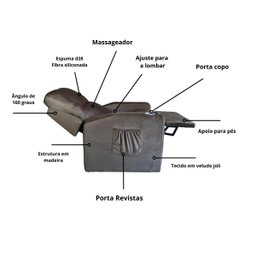 Poltrona Papai com Porta Copo Reclinável Massageador Veludo:marrom - 3