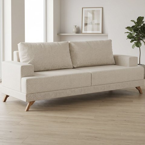 Sofá 180cm 3 Lugares Pés Curvos Santi Linho D05 Bege - Mpozenato