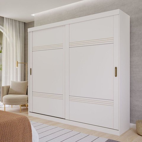 Guarda-Roupa Casal 2 Portas de Correr 243cm 100% MDF Marsala Espresso Móveis Branco