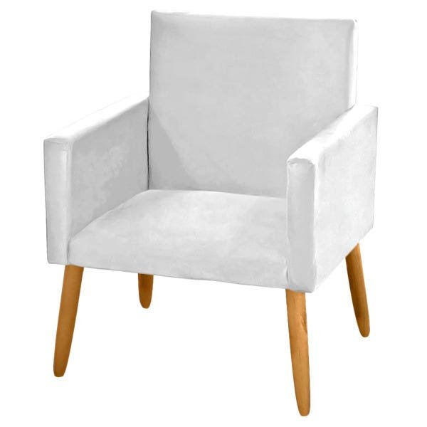 Poltrona Cadeira Decorativa Nina Pés Madeira Tecido Sintético Branco - 2