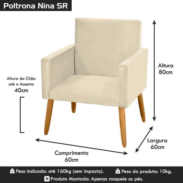 Poltrona Decorativa Nina Suede Bege - 5