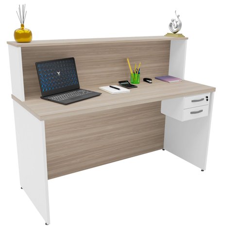 Balcão Atendimento Recepção Consultório 1400x600 com Gaveteiro Netmobil - Dubai/branco