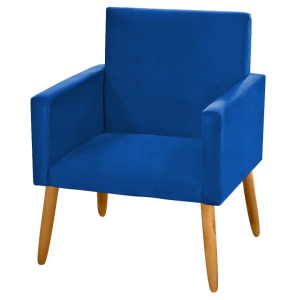 Poltrona Cadeira Decorativa Nina Encosto Alto Suede Azul Royal - 1
