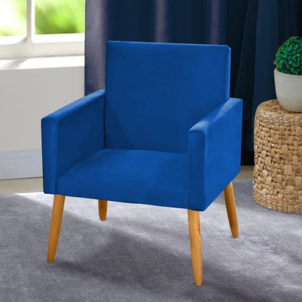 Poltrona Cadeira Decorativa Nina Encosto Alto Suede Azul Royal - 2