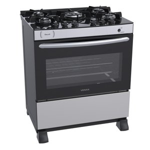 Fogao 5 Bocas Venax Gaudi Vitreo Inox Gas GLP