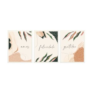 Conjunto Quadros Decorativos Moldura Parede Sala Quarto 3 pç