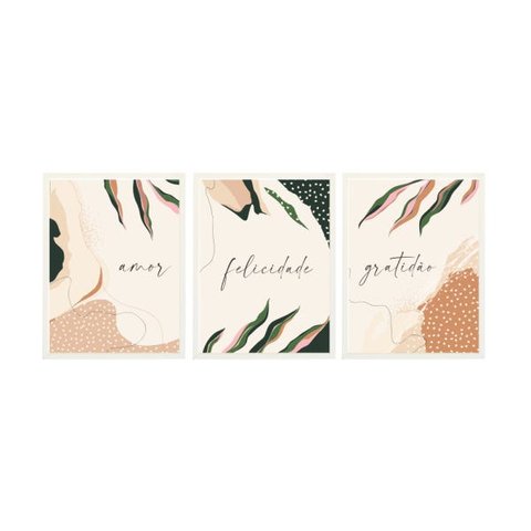 Conjunto Quadros Decorativos Moldura Parede Sala Quarto 3 pç