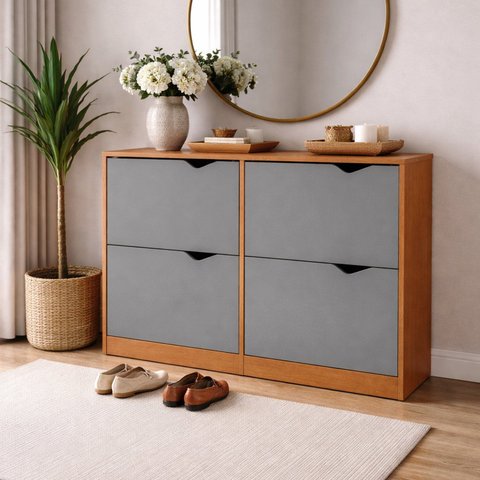 Sapateira para Quarto 4 Gavetas Porto Cinza/Freijó
