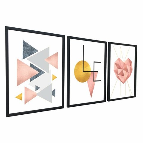 Conjunto Quadros Decorativos Geométrico Minimalista Quarto
