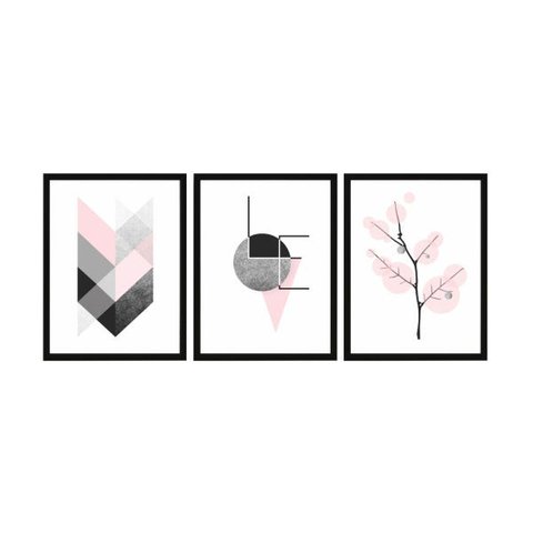 Quadros Decorativos Moldura Madeira Abstrato Geométrico Sala