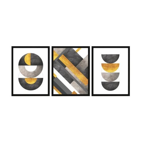 KIT Quadro Decorativo Geométrico Abstrato Minimalista 3 pçs