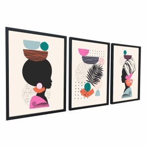 Conjunto Quadros Decorativos Mulher Africana África Sala