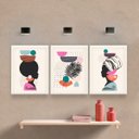 Ver imagem 2 de Quadro Decorativo Mulher Negra Africana Cores 3 peças Sala