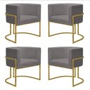Ver imagem 1 de Kit 4 Poltronas Reforçadas Decorativa Sala Nayara Base Ferro Dourado Suede Cinza