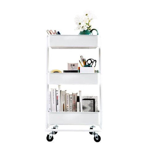 Carrinho Multiuso Organizadora 3 Prateleiras Estante Movel em Aço Quarto Sala Brinquedos Salao Manic