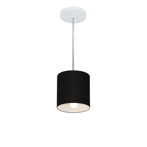 Lustre Pendente Cilíndrico Vivare Md-4200 Cúpula em Tecido 14x15cm - Bivolt - Preto - Bivolt