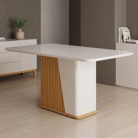Mesa para Sala de Jantar 6 Lugares 1 Porta Harmonia Marrom/Marromle/Off-White