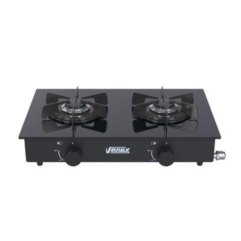 FOGAO DE MESA 2 BOCAS VENAX FLAMALAR VITREO PRETO FOSCO GAS GLP