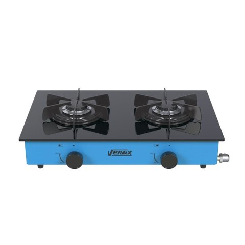 FOGAO DE MESA 2 BOCAS VENAX FLAMALAR VITREO AZUL GAS GLP