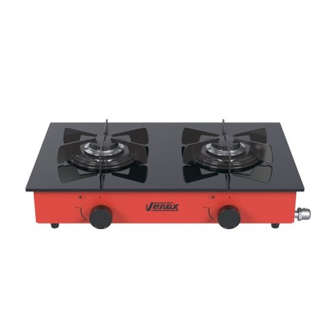 FOGAO DE MESA 2 BOCAS VENAX FLAMALAR VITREO VERMELHO GAS GLP