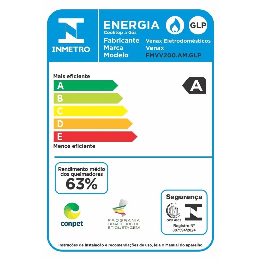 FOGAO DE MESA 2 BOCAS VENAX FLAMALAR VITREO AMARELO GAS GLP - 3