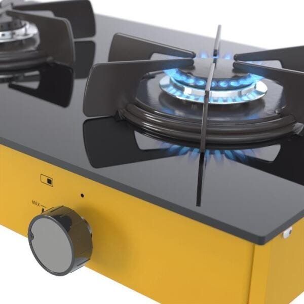 FOGAO DE MESA 2 BOCAS VENAX FLAMALAR VITREO AMARELO GAS GLP - 4