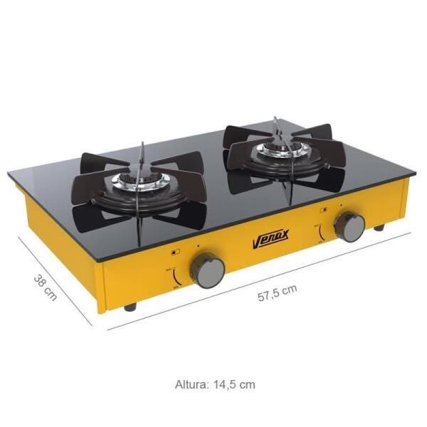 FOGAO DE MESA 2 BOCAS VENAX FLAMALAR VITREO AMARELO GAS GLP - 2