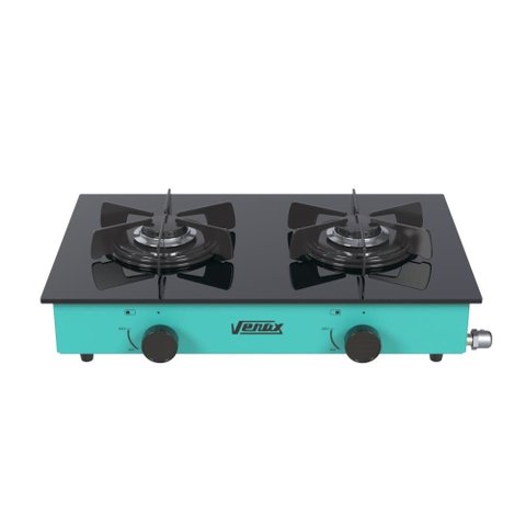 FOGAO DE MESA 2 BOCAS VENAX FLAMALAR VITREO VERDE GAS GLP